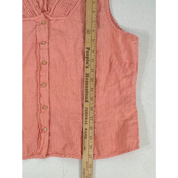 J Jill Sleeveless Top Vest Size Large Peach Coral Button Up Pintuck Pleat Linen - Picture 8 of 8